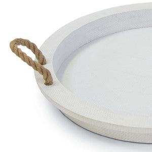 Regina Andrew Round Faux Rattan Tray with Jute Handles  - White