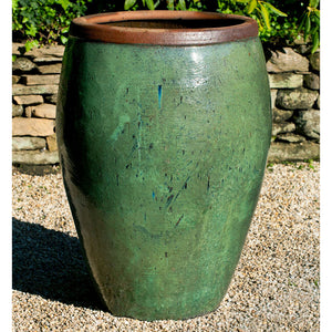 Large Glazed Terra Cotta Jar Planter - Rustic Grey Green Glaze