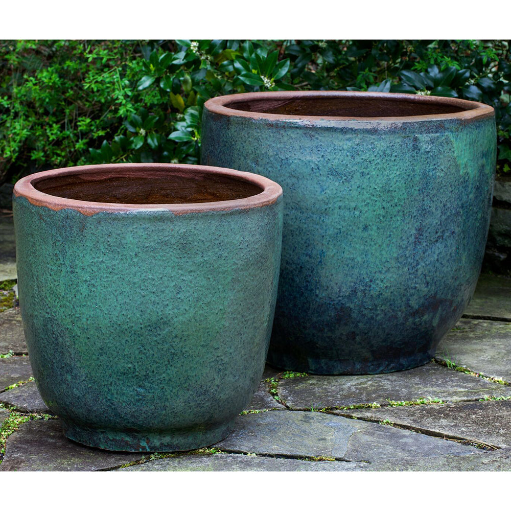 Rustic Green Glazed Terra Cotta Jar Planters - Set of 2
