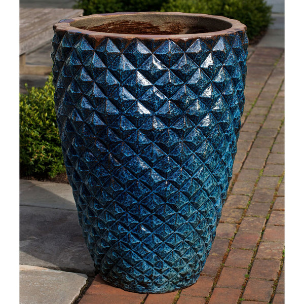 Tall Pineapple Facets Glazed Terra Cotta Planter - Rustic Blue