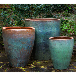 Rustic Green Glazed Terra Cotta Tapered Planters - Set of 3