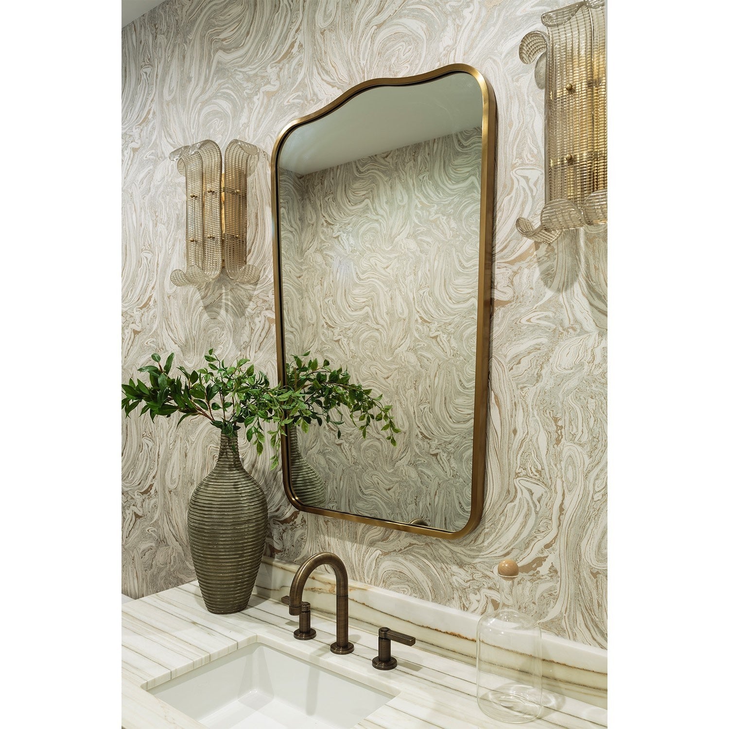 Antiqued Light Bronze Curved Edge Mirror