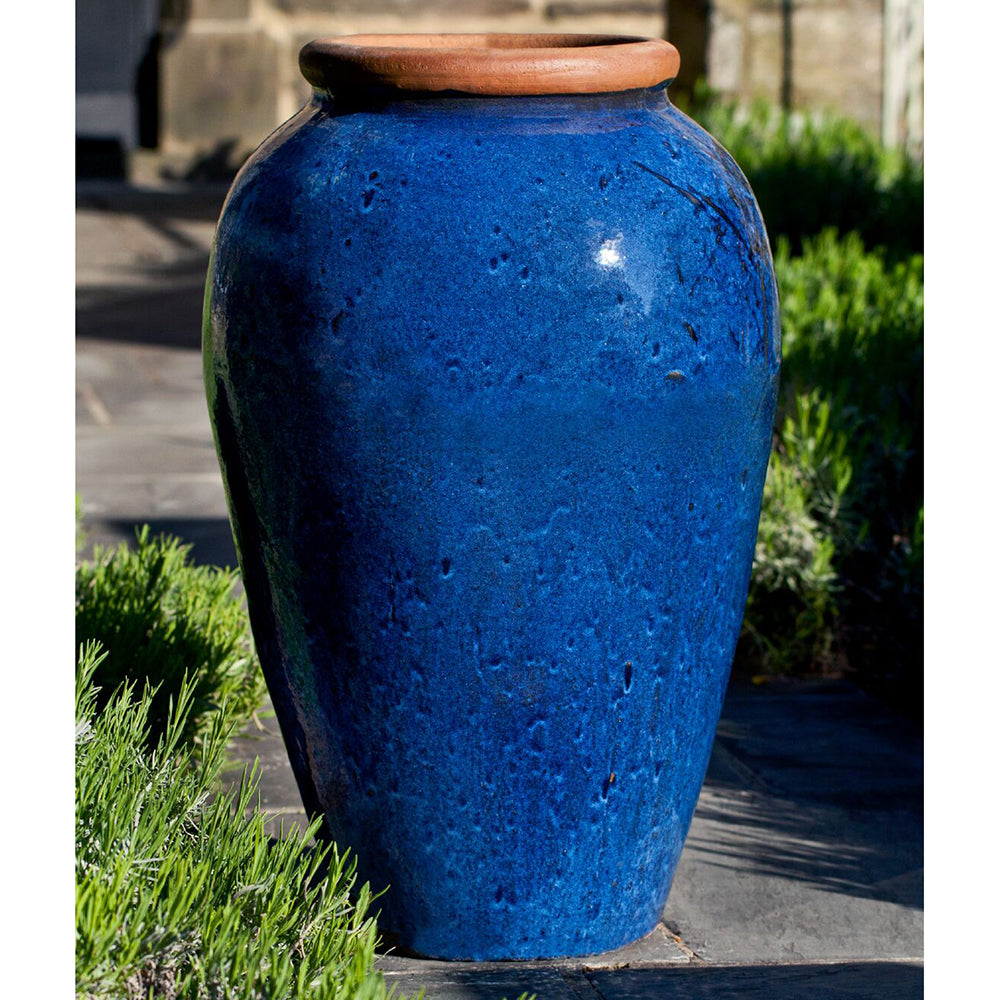 Glazed Terra Cotta Jar Planter with Rolled Edge - Rustic Blue
