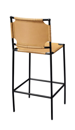 Asher Bar Stool - Cashew Leather  & Black Metal