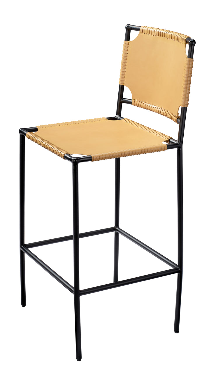 Asher Bar Stool - Cashew Leather  & Black Metal