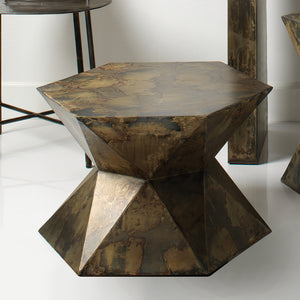 Hexagonal Accent Table in Acid Washed Metal – Large