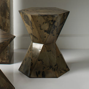 Hexagonal Accent Table in Acid Washed Metal – Small