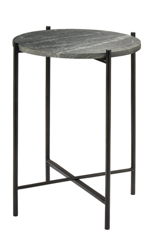 Domain Side Table in Black Textured Marble  & Black Iron