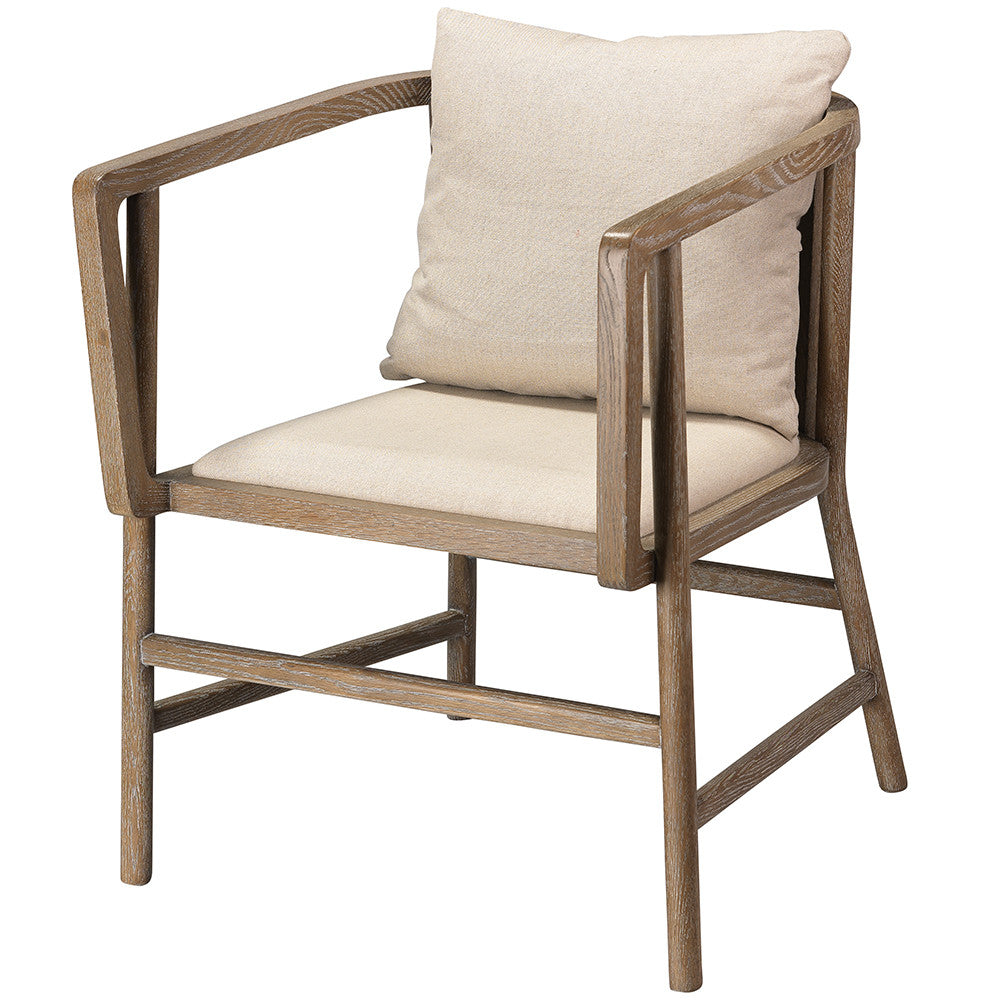 Modern Grey Washed Wood Arm Chair with Linen Upholstery