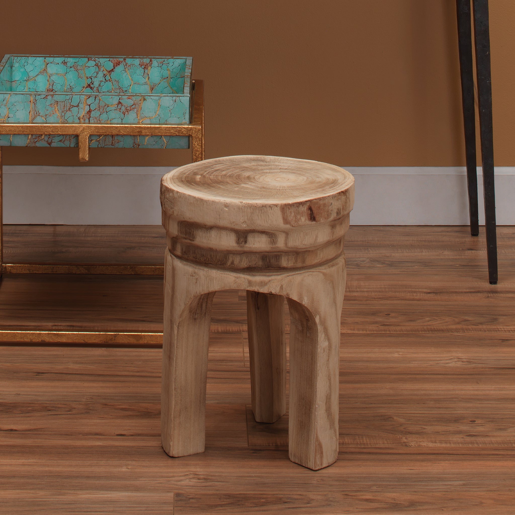Mesa Wooden Stool in Natural Wood Scenario Home