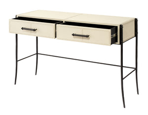 Nevado Console Table - Off White Leather &  Black Iron