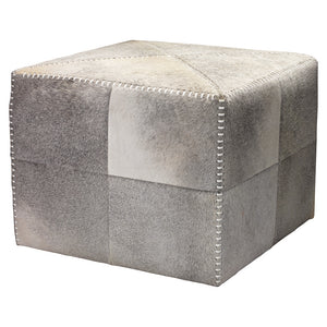 Large Rustic Ottoman - Grey Hide