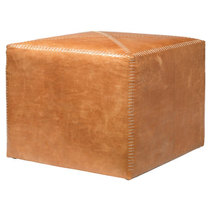 Large Rustic Ottoman - Buff Leather