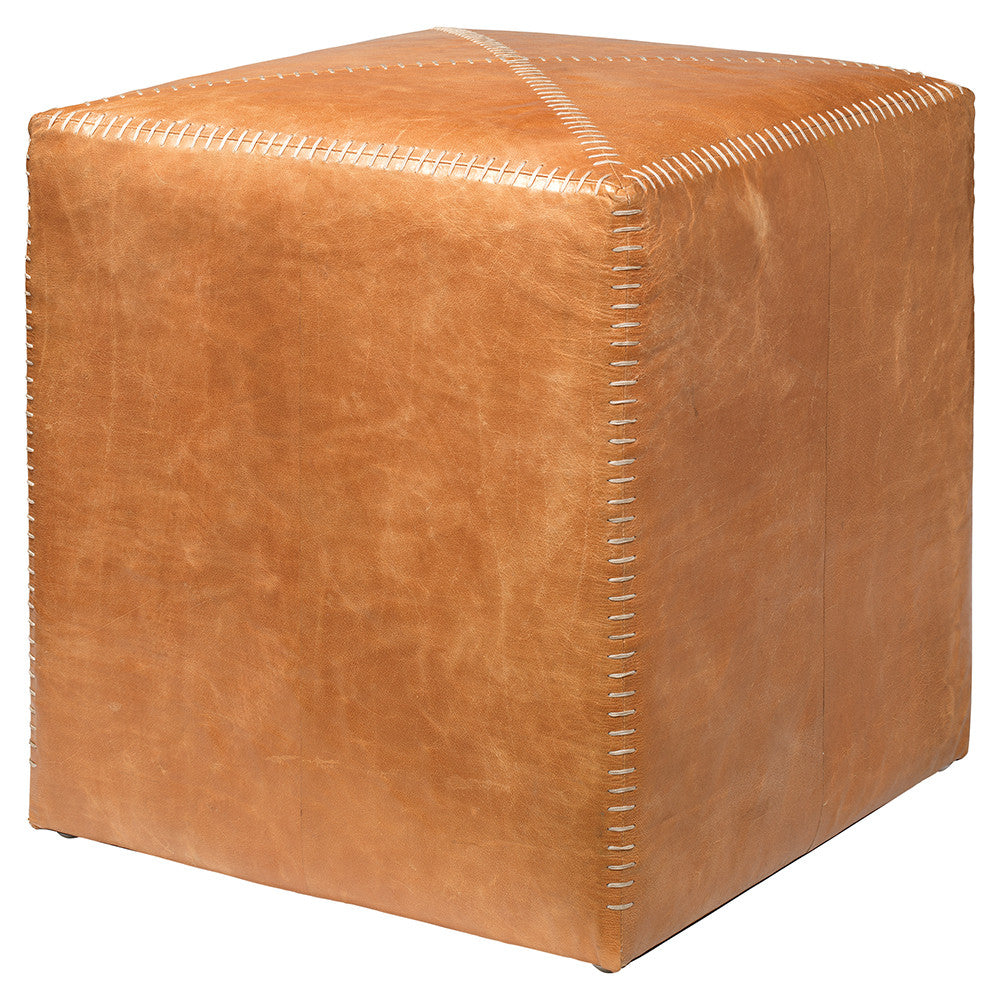 Small Rustic Ottoman – Buff Leather