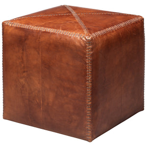 Small Rustic Ottoman – Brown Leather