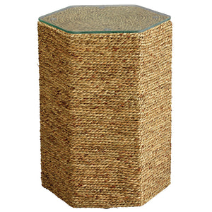 Twisted Sea Grass Hexagonal Side Table with Glass Top