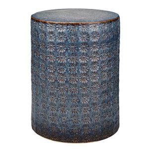 Wildflower Patterned Ceramic Accent Table – Dark Blue & Grey