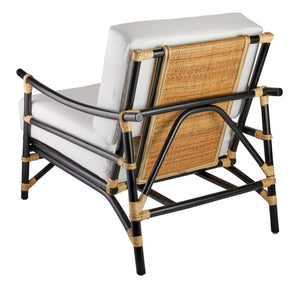 Xanadu Lounge Chair in Black & Cream Rattan with Off White Cushions