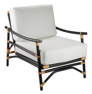 Xanadu Lounge Chair in Black & Cream Rattan with Off White Cushions