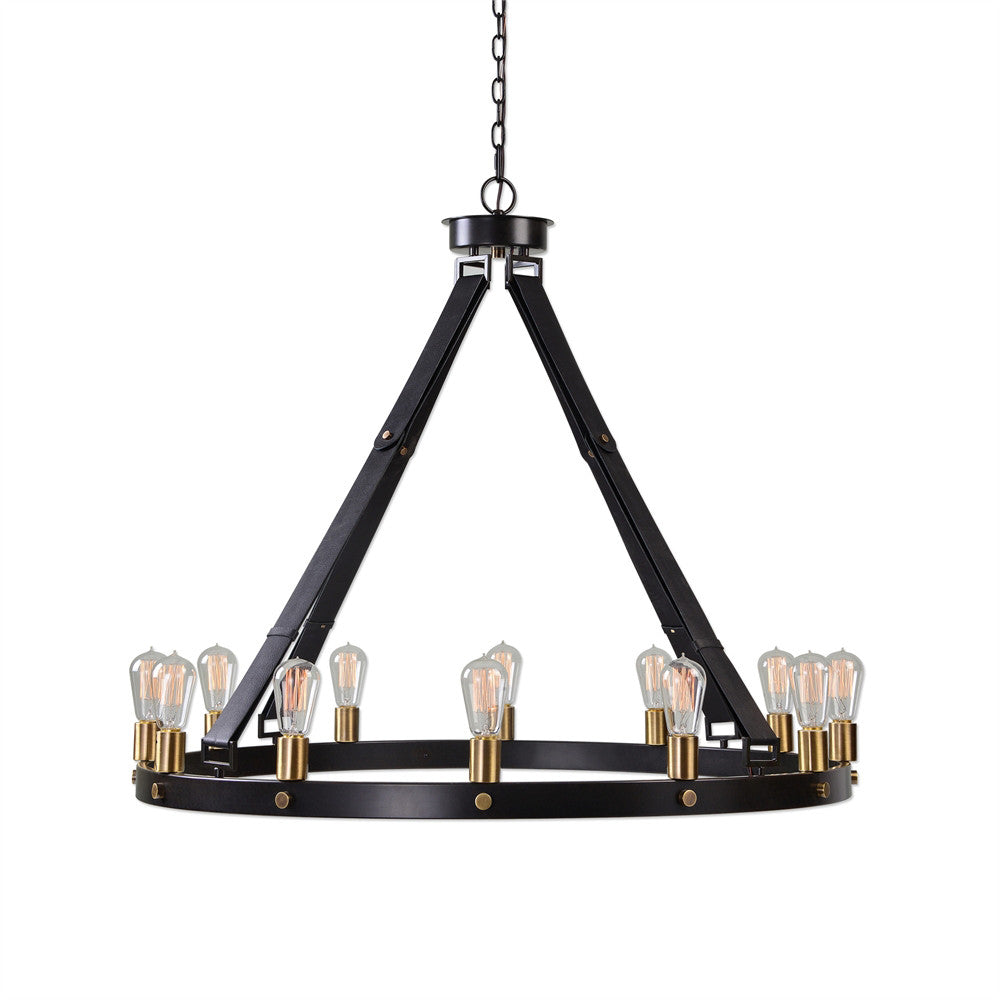 12-Light Leather Strap Chandelier – Black