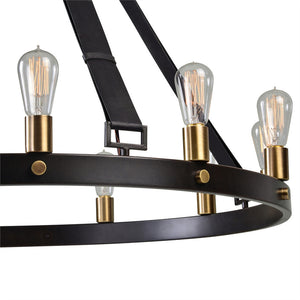 12-Light Leather Strap Chandelier – Black