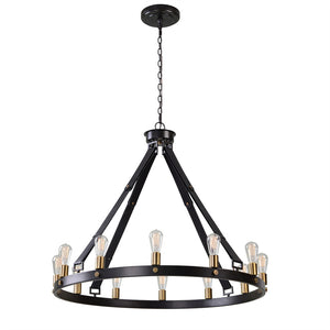 12-Light Leather Strap Chandelier – Black