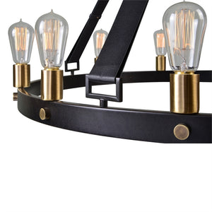 12-Light Leather Strap Chandelier – Black