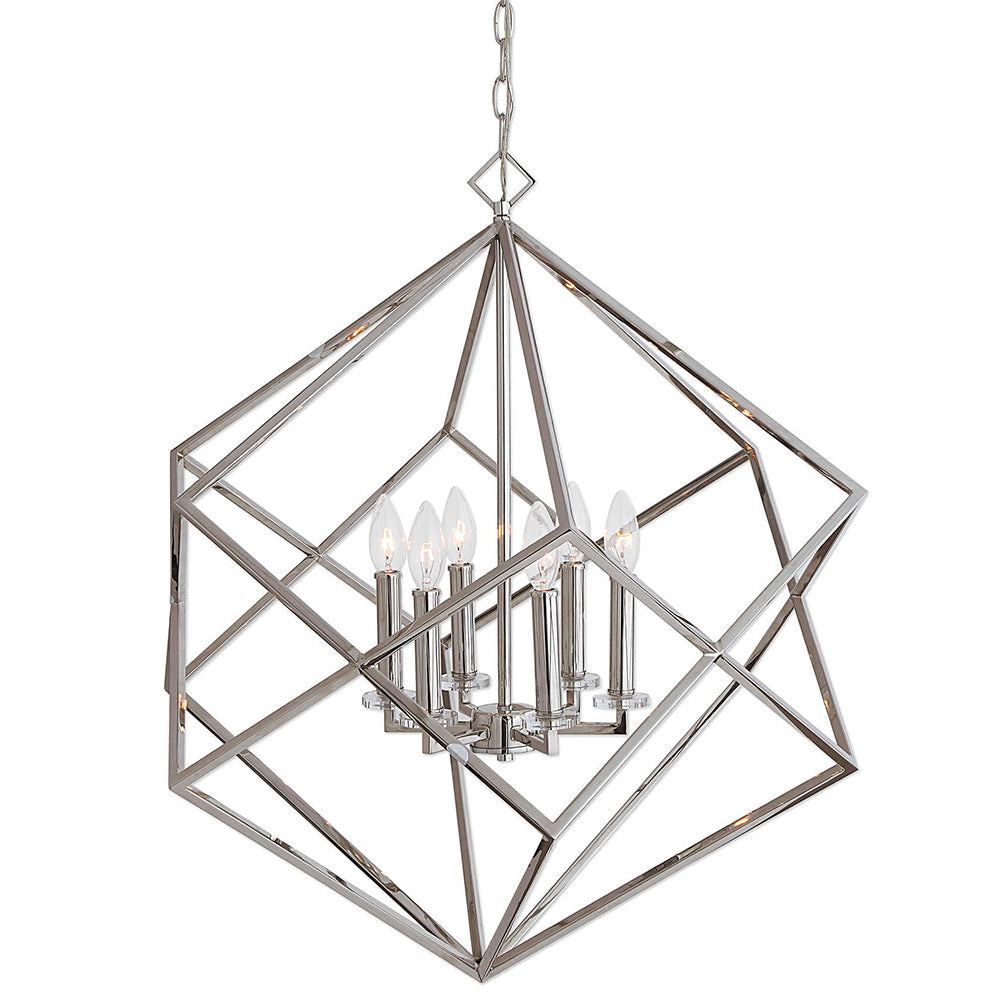 Interlocking Cubes Six Light Pendant in Polished Nickel