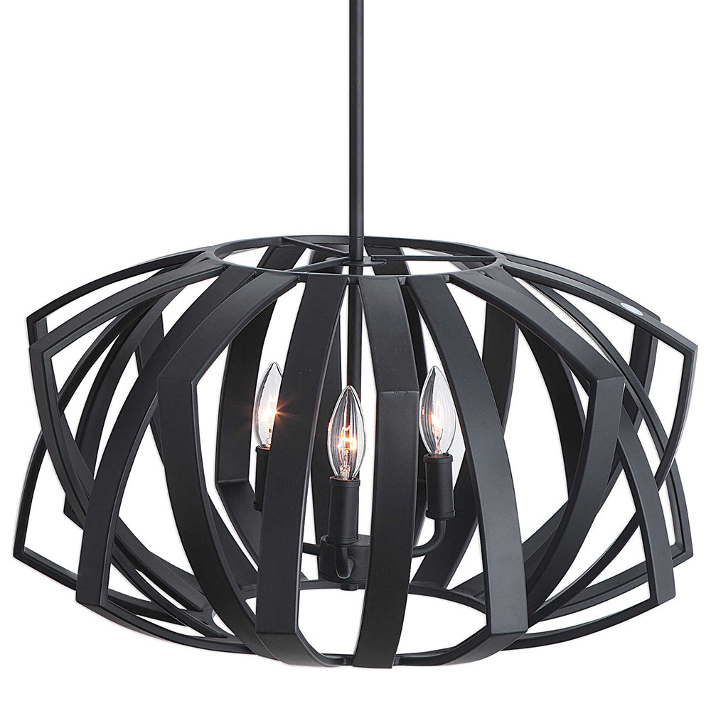 Geometric 3-Light Cage Pendant in Matte Black