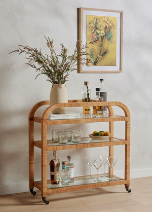 Grass Roots - Dory Bar Cart-Honey Rattan