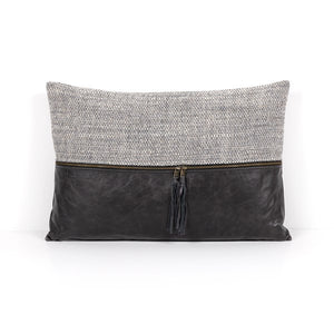 Leather & Linen Pillow-Black-16"x24"