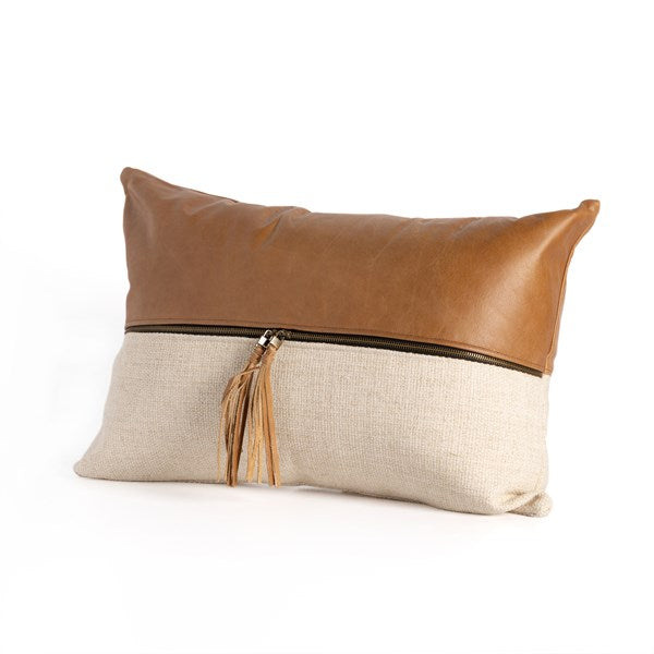 Leather & Linen Pillow-Buttersctch-16x24