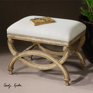 Scroll Wood & Linen Bench - Small