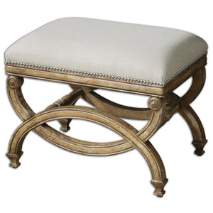 Scroll Wood & Linen Bench - Small