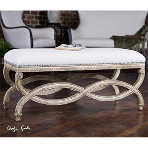 Scroll Wood & Linen Bench - Large