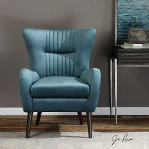 Mid-Century Blue Velvet Accent Chair