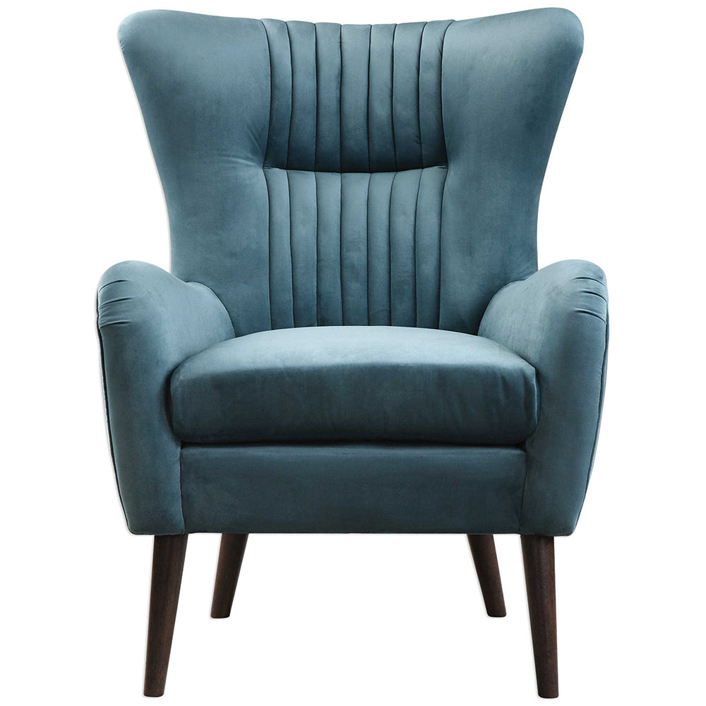 Mid-Century Blue Velvet Accent Chair