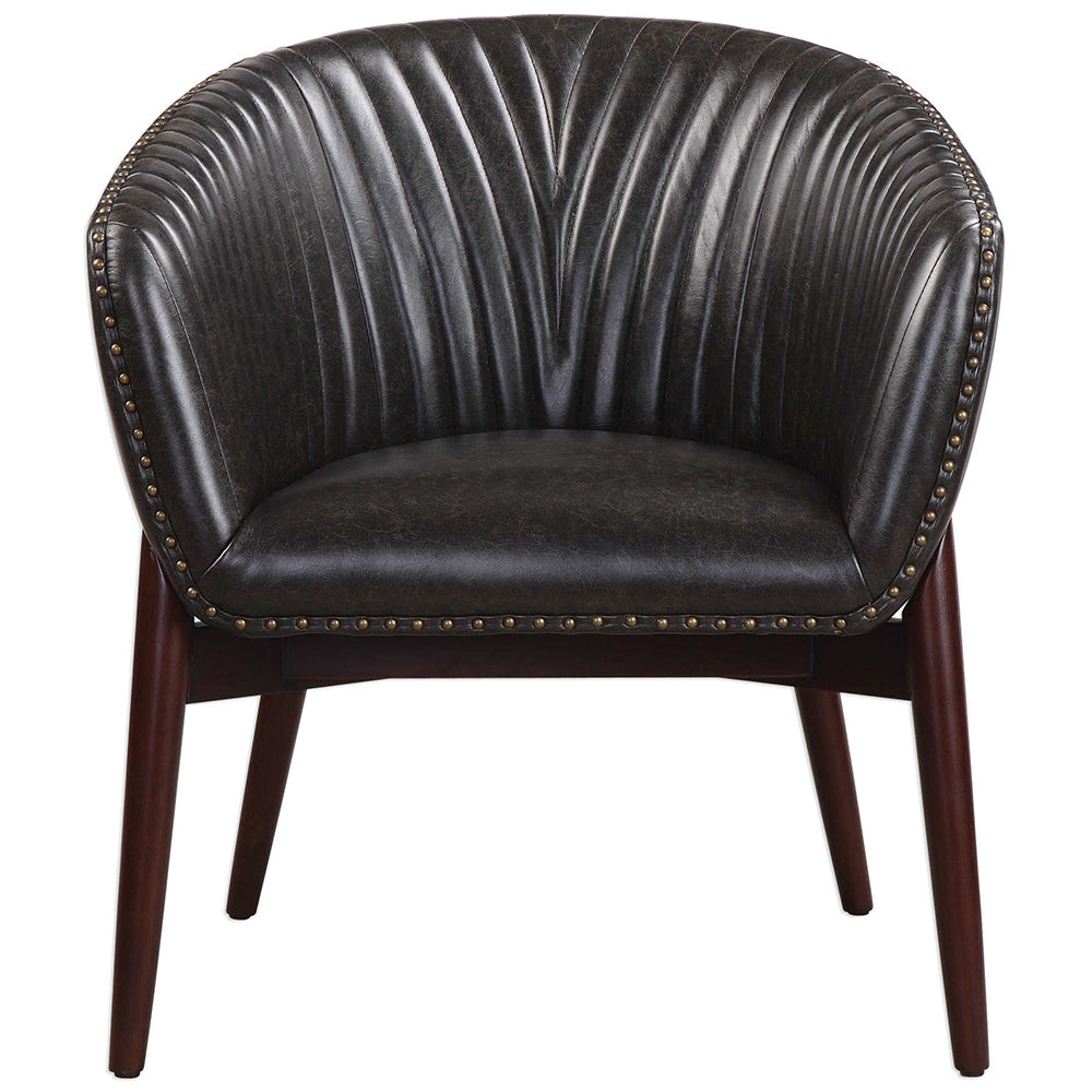 Modern Black Faux Leather Accent Chair with Nail Head Trim