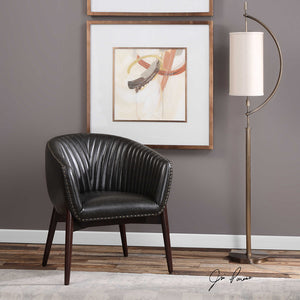 Modern Black Faux Leather Accent Chair with Nail Head Trim