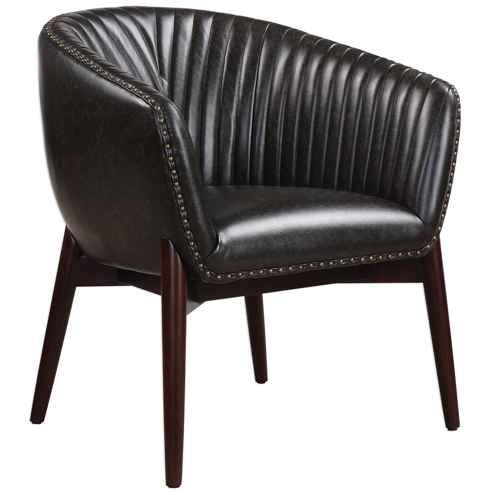 Modern Black Faux Leather Accent Chair with Nail Head Trim