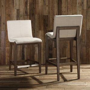 Modern Birch Wood Counter Stool — Neutral Linen Fabric