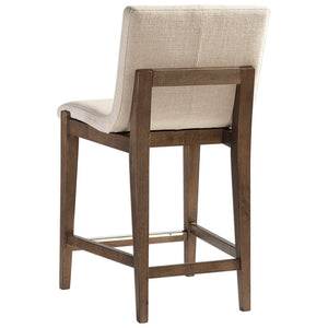 Modern Birch Wood Counter Stool — Neutral Linen Fabric