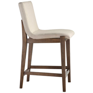 Modern Birch Wood Counter Stool — Neutral Linen Fabric