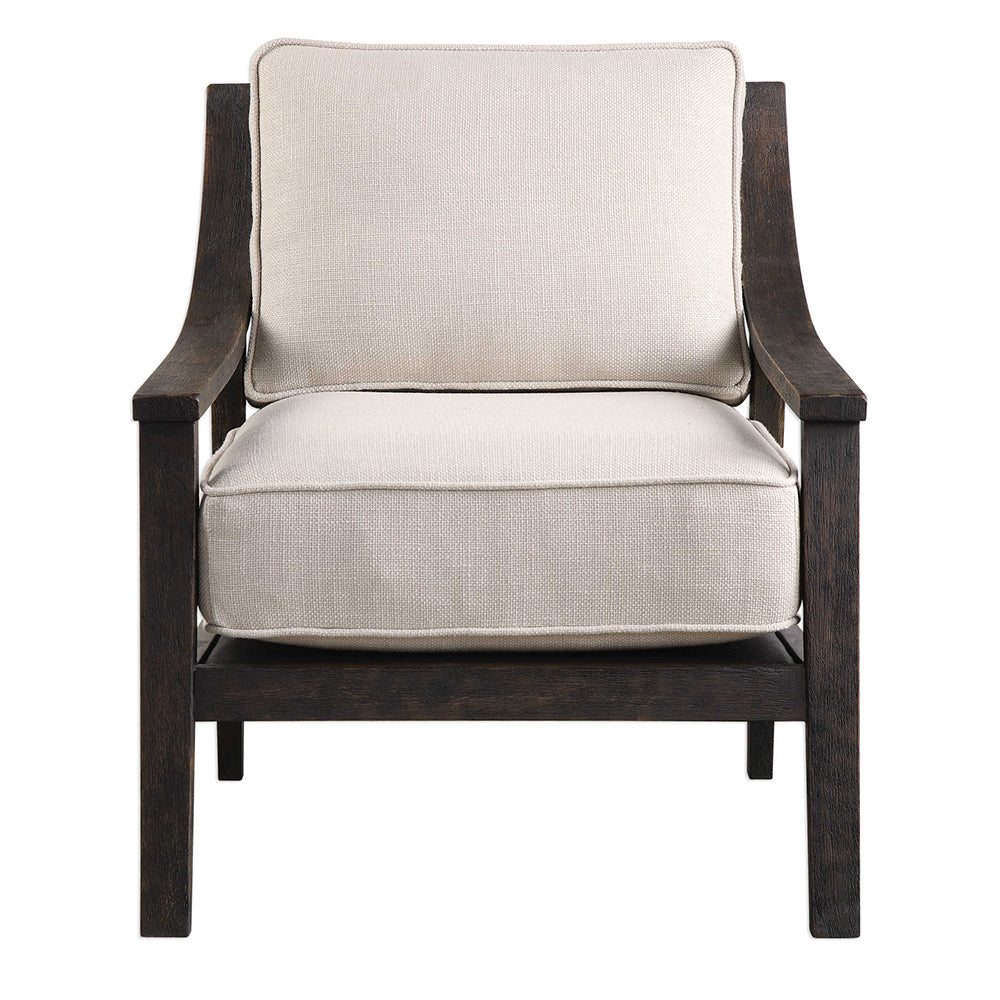 Modern Open Back Beige Accent Chair with Wood Frame