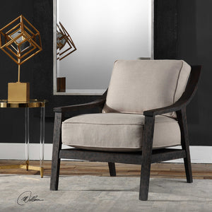 Modern Open Back Beige Accent Chair with Wood Frame