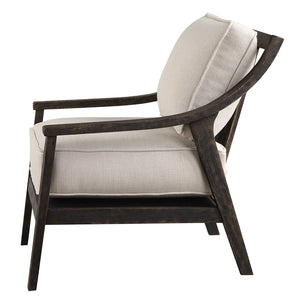Modern Open Back Beige Accent Chair with Wood Frame