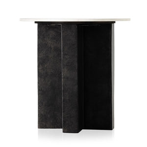 Terrell Round End Table-Polished White Marble