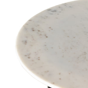 Terrell Round End Table-Polished White Marble