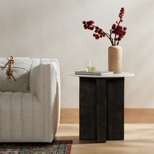 Terrell Round End Table-Polished White Marble