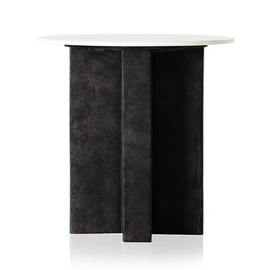 Terrell Round End Table-Polished White Marble